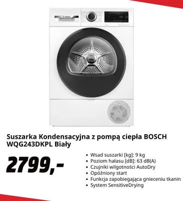 Suszarka kondensacyjna z pompą ciepła Bosch WQG243DKPL biały promocja w Media Markt