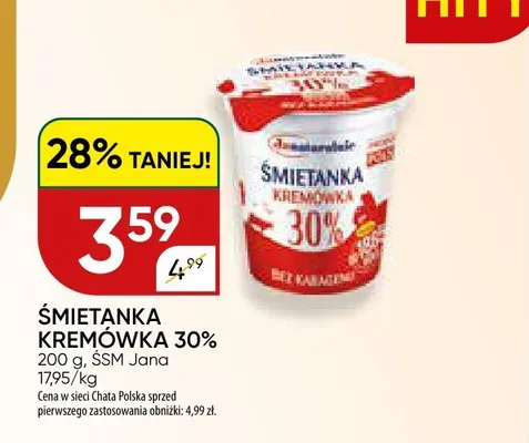 Śmietanka kremówka 30% ŚSM Jana promocja w Chata Polska