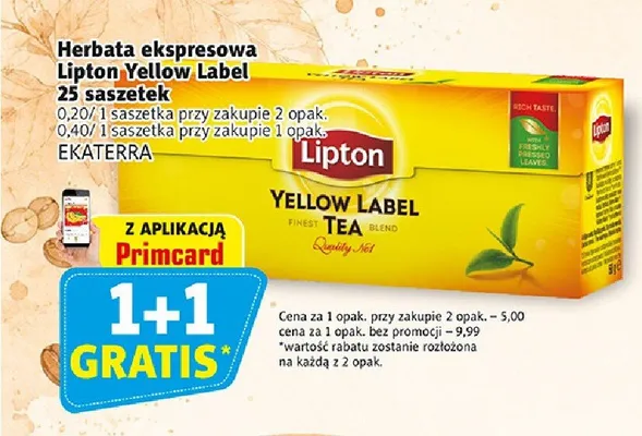 Herbata ekspresowa Lipton Yellow Label promocja w Prim Market