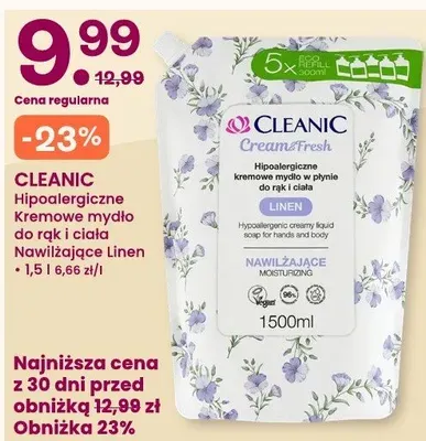 Kremowe mydło w płynie do rąk i ciała nawilżające Linen Cleanic Cream&Fresh hipoalergiczne promocja w Frisco