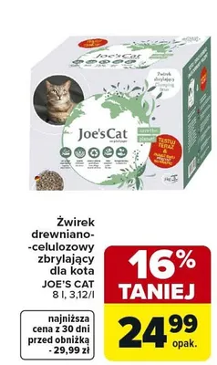Żwirek drewniano-celulozowy zbrylający dla kota 8 l, 3,l/zł promocja w Carrefour