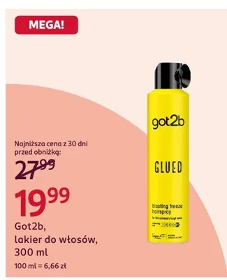 Lakier do włosów Got2b Glued Blasting Freeze Hairspray promocja w Rossmann