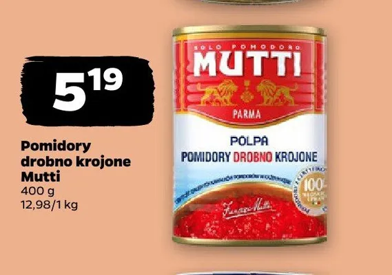 Pomidory drobno krojone Mutti Polpa promocja w Netto