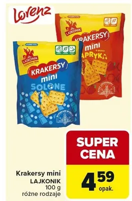 Krakersy mini LAJKONIK 100 g różne rodzaje promocja w Carrefour Market