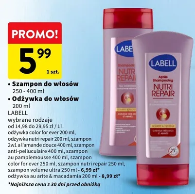 Szampon do włosów 250 - 400 ml / Odżywka do włosów 200 ml wybrane rodzaje promocja w Intermarche