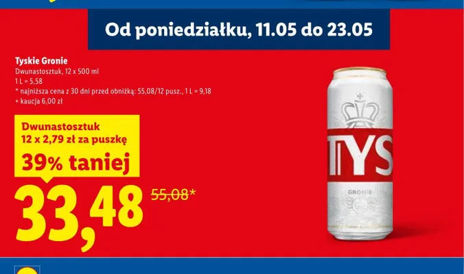 Piwo Tyskie Gronie 12-pak 500ml promocja w Lidl