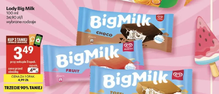 Lody Big Milk Choco promocja w Delikatesy Centrum