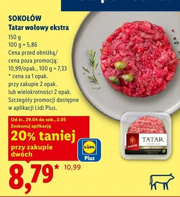 Tatar wołowy ekstra Sokołów promocja w Lidl