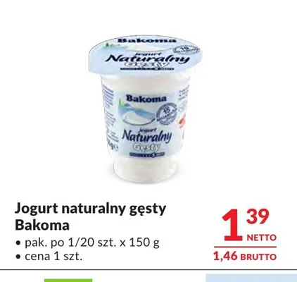 Jogurt naturalny gęsty Bakoma promocja w Makro