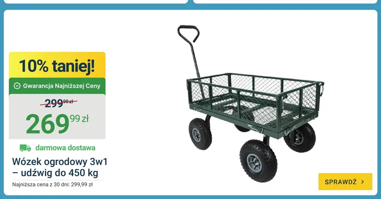 Wózek ogrodowy 3w1 udźwig do 450kg promocja w ERLI