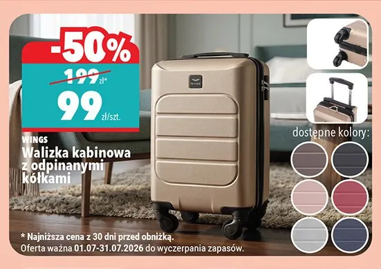 Walizka kabinowa z odpinanymi kółkami Wings promocja w Biedronka