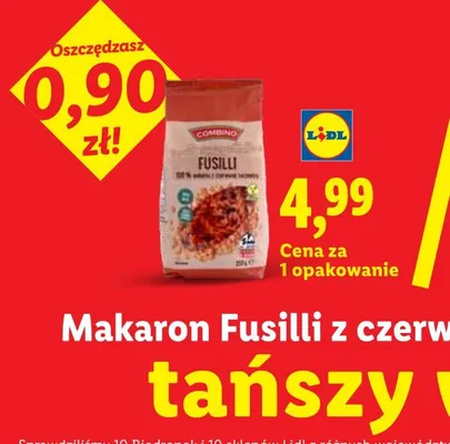 Makaron Fusilli z czerwonej soczewicy Combino promocja w Lidl