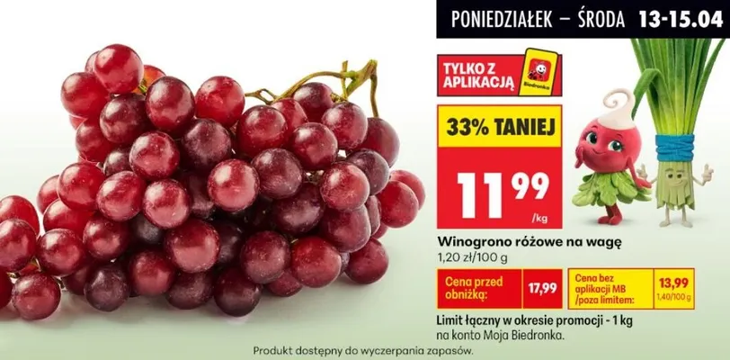 Winogrono różowe na wagę promocja w Biedronka