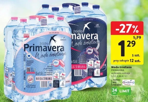Woda źródlana Primavera wybrane rodzaje 1,5l promocja w Intermarche