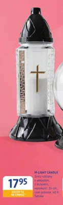Znicz szklany z wkładem z krzyżem M-Light Candle promocja w Drogerie DM