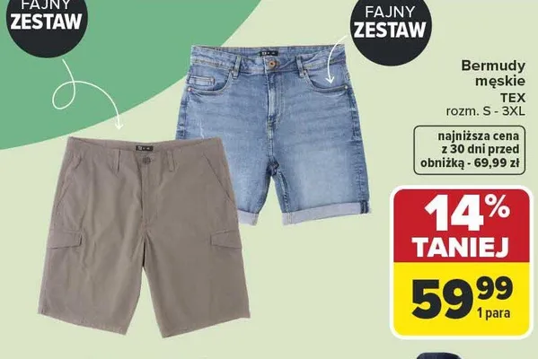 Bermudy męskie TEX rozm. S - 3XL promocja w Carrefour