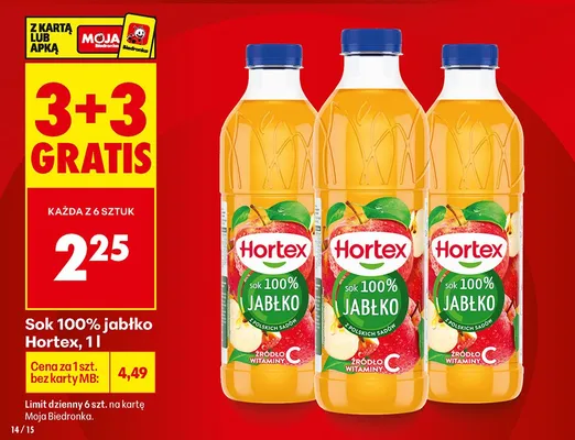 Sok 100% jabłko 3+3 GRATIS promocja w Biedronka