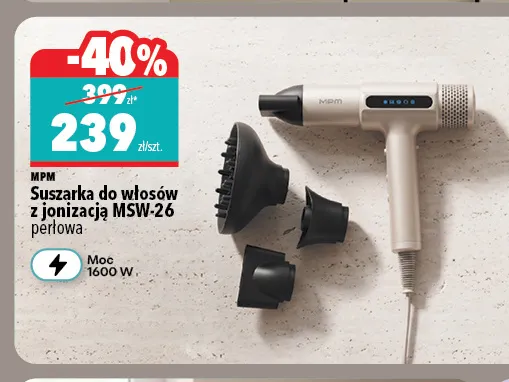 Suszarka do włosów z jonizacją MSW-26 perłowa Mpm promocja w Biedronka Home