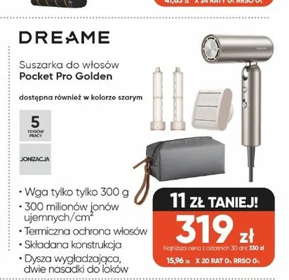 Suszarka do włosów DREAME Pocket Pro Golden promocja w Max Elektro
