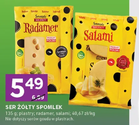 Ser żółty w plastrach Spomlek Salami promocja w Stokrotka