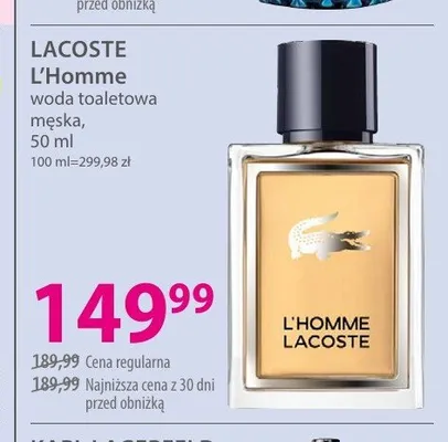 Woda toaletowa męska LACOSTE L'Homme promocja w Hebe