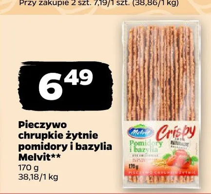 Pieczywo chrupkie żytnie pomidory i bazylia Melvit Crispy promocja w Netto