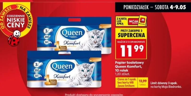 Papier toaletowy Queen Komfort promocja w Biedronka