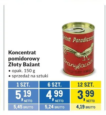 Koncentrat pomidorowy Złoty Bażant promocja w Makro