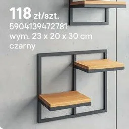 Półka wisząca czarna 23 x 20 x 30 cm promocja w Castorama