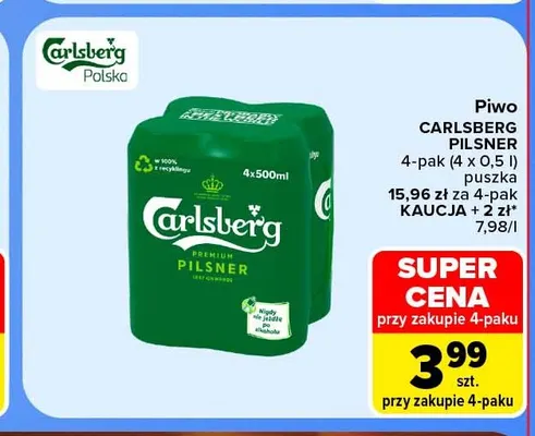 Piwo Carlsberg Pilsner 4-pak promocja w Carrefour
