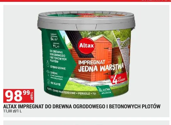 Impregnat do drewna ogrodowego i betonowych płotów Altax promocja w Merkury Market