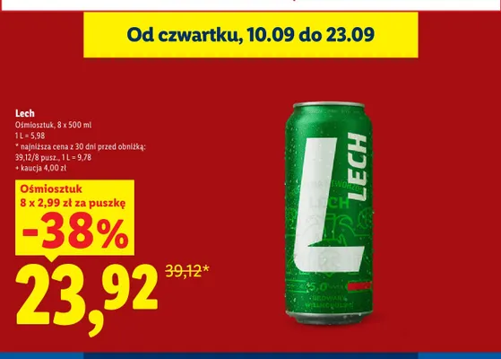 Piwo Lech 8-pak 500 ml promocja w Lidl