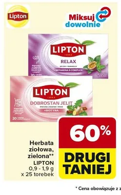 Herbata ziołowa Lipton Dobrostan Jelit 25-pak promocja w Carrefour