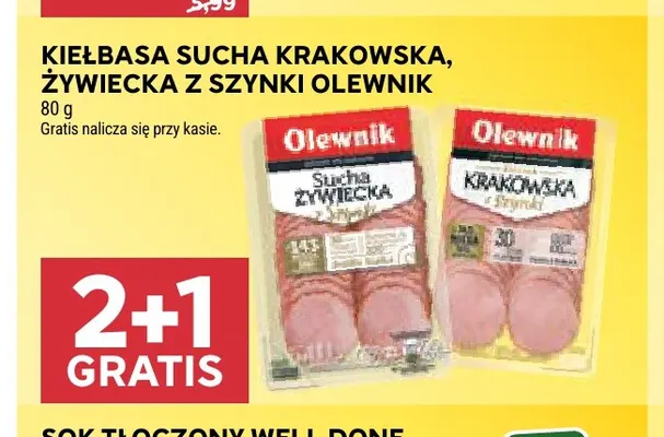 Kiełbasa sucha krakowska z szynki Olewnik promocja w Stokrotka