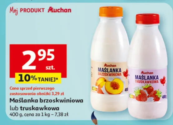 Maślanka brzoskwiniowa lub truskawkowa promocja w Auchan