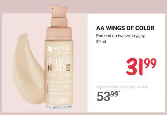 Podkład do twarzy kryjący AA WINGS OF COLOR promocja w Rossmann