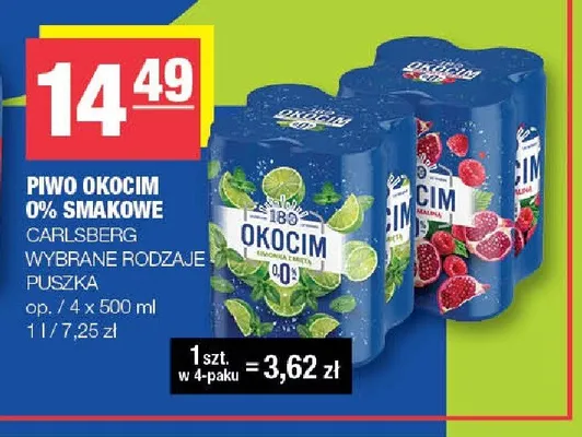 Piwo bezalkoholowe Okocim 0% smakowe 4-pak 500ml promocja w SPAR