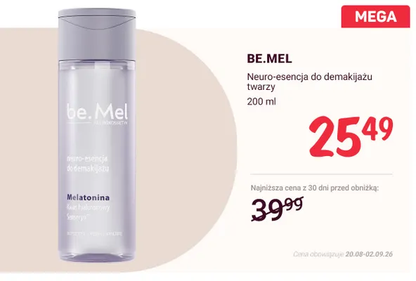 Neuro-esencja do demakijażu twarzy BE.MEL promocja w Rossmann