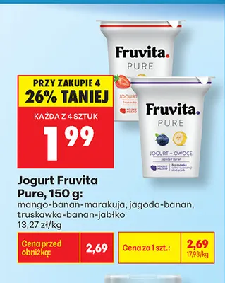 Jogurt Fruvita Pure jagoda-banan promocja w Biedronka