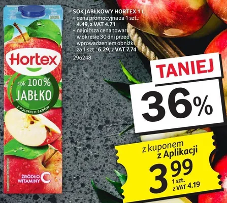 Sok jabłkowy Hortex 1l promocja w Selgros