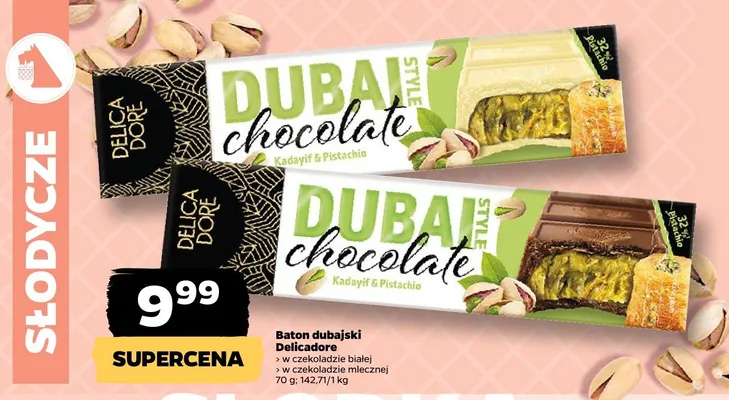 Baton dubajski Delicadore w czekoladzie mlecznej promocja w Netto