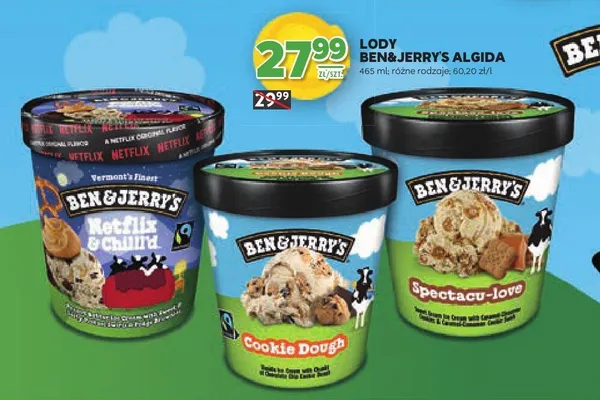 Lody Ben&Jerry's Algida różne rodzaje promocja w Stokrotka