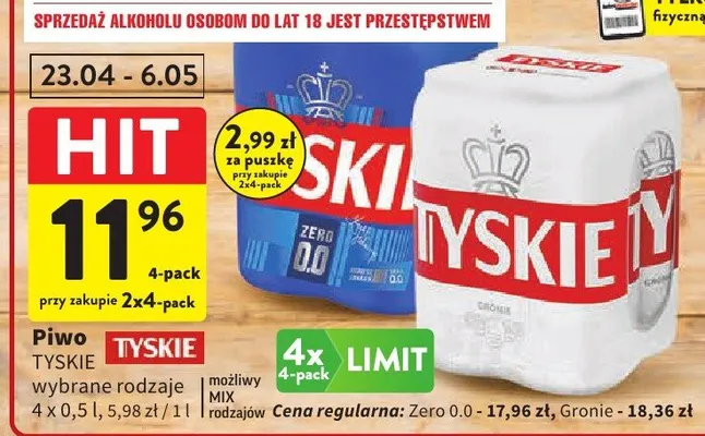 Piwo tyskie różne rodzaje 4x0,5l promocja w Intermarche