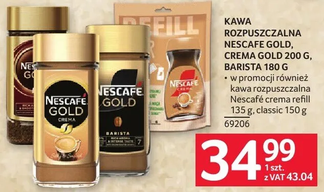 Kawa rozpuszczalna Nescafe Gold, Crema Gold, Barista promocja w Selgros