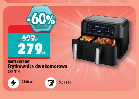 Frytkownica dwukomorowa Hoffen Expert czarna promocja w Biedronka Home