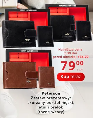 Zestaw prezentowy: skórzany portfel męski, etui i brelok Peterson promocja w Poczta Polska
