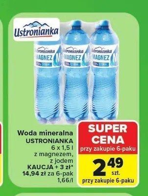 Woda mineralna Ustronianka z magnezem z jodem 6-pak promocja w Carrefour