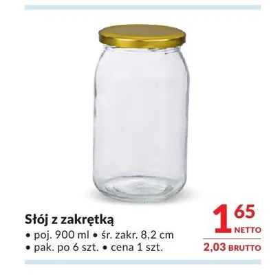 Słoik z zakrętką 900 ml promocja w Makro