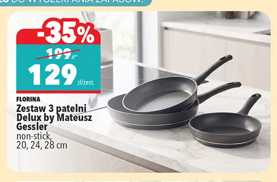 Zestaw 3 patelni Delux by Mateusz Gessler non-stick Florina 20 cm 24 cm 28 promocja w Biedronka