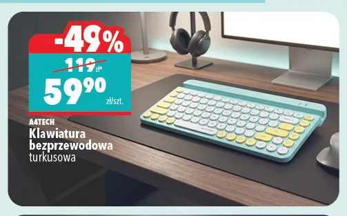 Klawiatura bezprzewodowa A4Tech turkusowa promocja w Biedronka Home